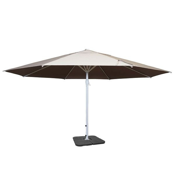 Mendler Sonnenschirm Meran II, Gastronomie Marktschirm, Ø 5m Polyester/Alu Mast weiß 28kg, creme-beige mit Ständer, 70739+70477
