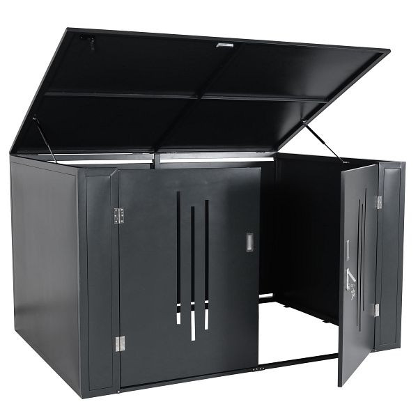 Mendler 4er-Fahrradgarage HWC-K64, Gerätehaus Fahrradbox mit Deckel, abschließbar Metall 121x202x150cm, anthrazit, 94699+96651+96686