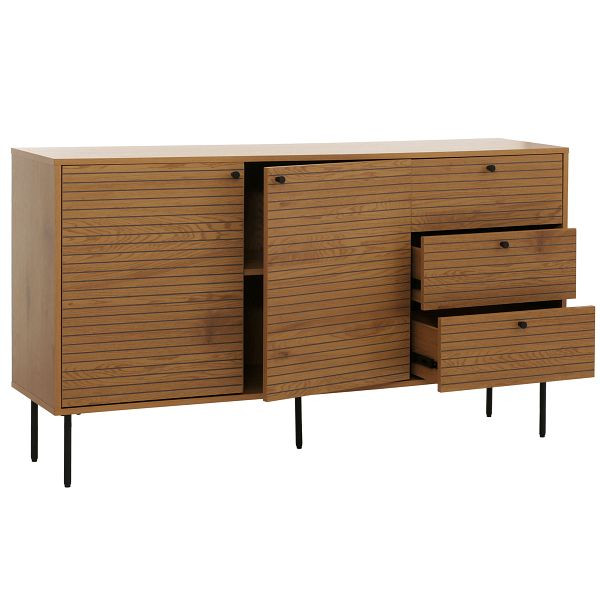 Mendler Kommode HWC-N78, Sideboard, 3 Schubladen 2 Türen, skandinavischer Stil Metall Holz Melamin MVG 85x150x40cm, natur, 109291+109292
