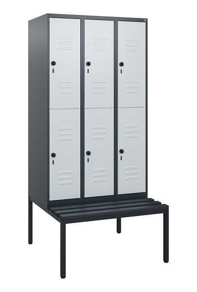 C+P Doppelstöckiger Spind Classic PLUS, 3 Abteile, 1950x900x815mm, 7016/7035, Drehriegel, mit untergebauter Sitzbank, 0803505-30 S10073