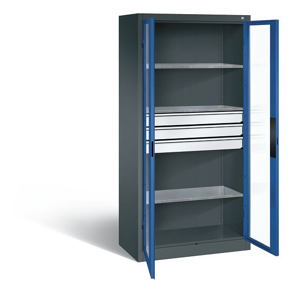 C+P Werkzeugschrank Acurado, H1950xB930xT500mm, Farbe: Anthrazitgrau / Enzianblau, Muldengriff, 8921-5530 S10112