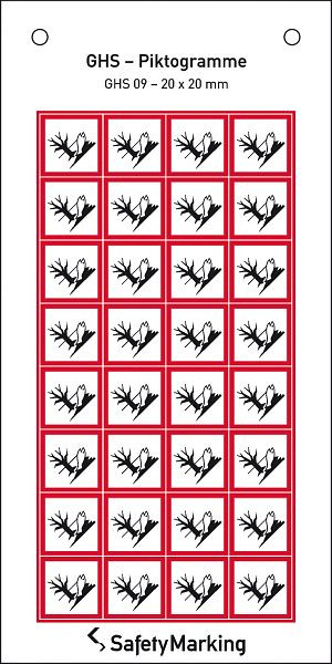 SafetyMarking GHS-Gefahrenpiktogramm, Symbol 09: Umwelt, BxH 2x2 cm, Folie, selbstklebend, VE: 32 Stück/Bogen, 30.3550-09