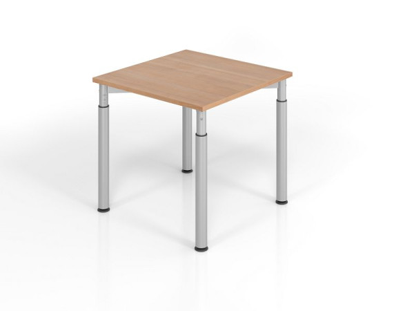 Hammerbacher Schreibtisch YS08, 80 x 80 cm, Platte: Nussbaum, 25 mm dick, ABS-Dickkante, Rechteckform, Silber, VYS08/N/S