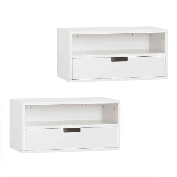 SoBuy Weißes Wandregal mit zwei Schubladen, schwebender Nachttisch, aus MDF, VE: 2 Stück, 45×25×22 cm, Tragfähigkeit 20 kg, NKD03-WX2