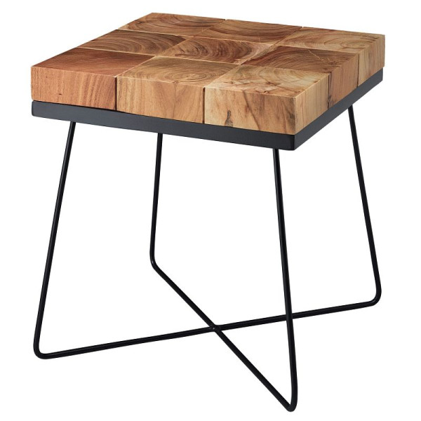 Wohnling Beistelltisch ZARI 45 x 45 x 51 cm Akazie Massivholz mit Metallgestell, WL5.301