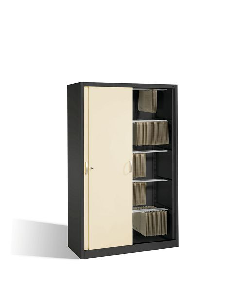 C+P Schiebetürenschrank Acurado, H1950xB1200xT500mm, Farbe: Schwarzgrau / Perlweiß, Bügelgriff, 2050-60 S10021