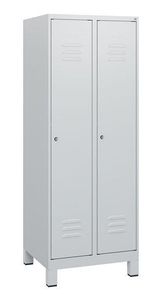 C+P Umkleidespind Classic PLUS, Füße, 2 Abteile, 1630x600x500mm, 7035/7035, Zylinderschlösser, 0800105-20 S10024