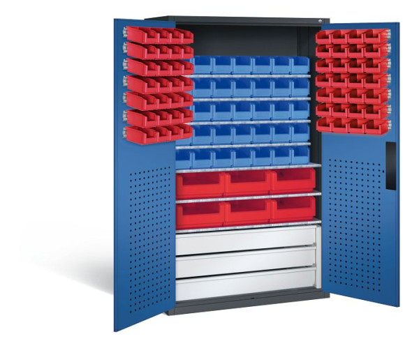 C+P Magazinschrank Serie 13, H1950xB1100xT535mm, Farbe: Schwarzgrau / Enzianblau, Muldengriff, 130276-68 S10084