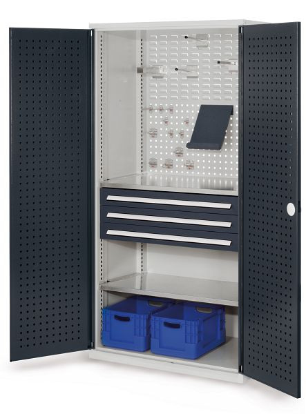 Kappes RasterPlan Schubladenschrank, Modell 12, RAL 7035/7016, Türinnenseite: Lochplatten, 1950 x 1000 x 600 mm, 3 Schubladen H 100 mm, 1460.02.3024