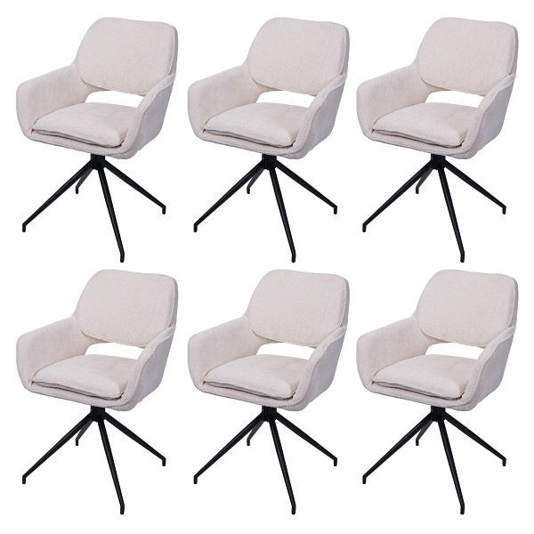 Mendler 6er-Set Esszimmerstuhl HWC-N74, Küchenstuhl, drehbar Auto-Return, Stoff Chenille (490g/m²) Öko-Tex, creme, 3x108646