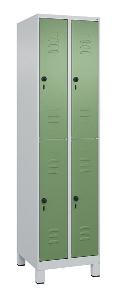 C+P Doppelstöckiger Spind Classic PLUS, Füße, 2 Abteile, 1950x500x500mm, 7035/6011, 080310-29 S10006