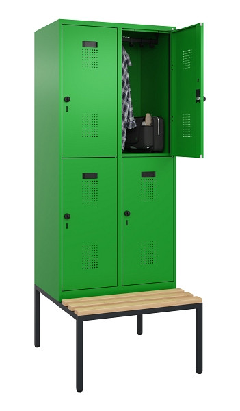 C+P Doppelstock-Spind Evolo PLUS, Bank, 4 Fächer, 2120x800x815mm, 6037/6037, Drehriegel, Sitzfläche Buche-Hartholz, Sitzbank, 0493507-22 S10026