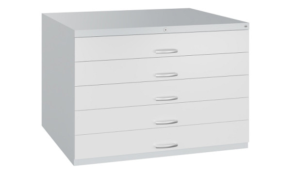 C+P Flachablageschrank Serie 7100_7200, H760xB1100xT765mm, 7035/7035, 5 Schubladenblenden doppelwandig, 7101-100 S10322