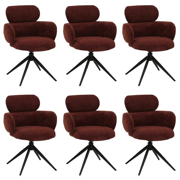 Mendler 6er-Set Esszimmerstuhl HWC-O77, Küchenstuhl Stuhl, drehbar Auto-Return, Stoff (310g/m²) Chenille Öko-Tex~ rotbraun, 6x139262