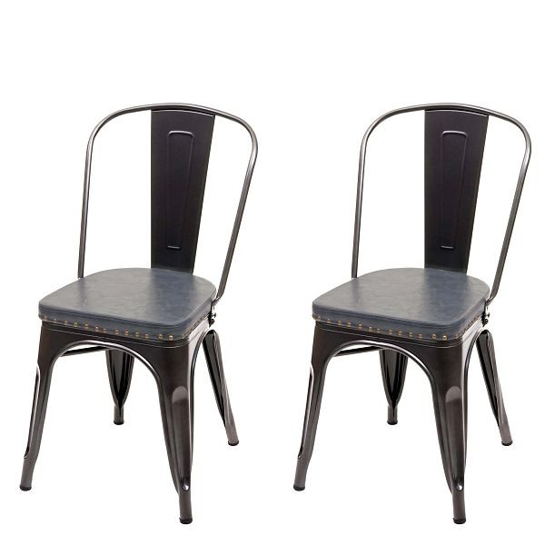 Mendler 2er-Set Esszimmerstuhl HWC-H10e, Küchenstuhl Stuhl Chesterfield Metall Kunstleder Industrial Gastronomie, schwarz-grau, 72448