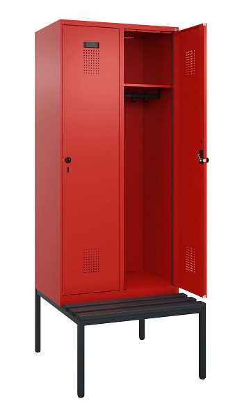 C+P Spind Evolo PLUS, 2 Abteile, 2120x800x815mm, 3020/3020, Haken 4, Drehriegel, Sitzfläche Kunststoff, Sitzbank, 0490507-22 S10079