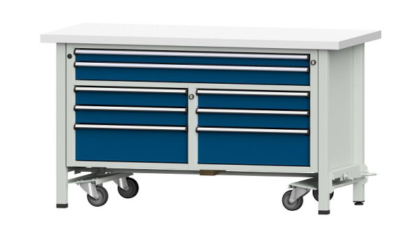 ANKE Werkbänke Kastenwerkbank, Modell 259 V, 1500 x 700 x 840 mm, RAL 7035/5010, KSP 40 mm, mit absenkbarer Fahreinrichtung, 304.226