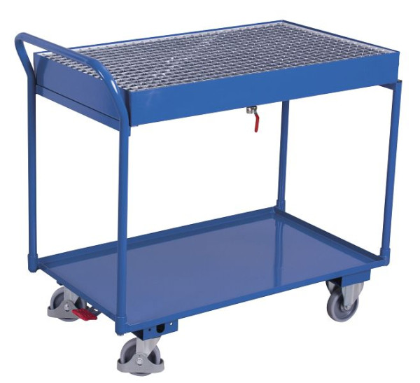 VARIOfit Tischwagen mit 2 Ladeflächen und Gitterrost, Ladefläche: 995 x 595 mm, RAL 5010 enzianblau, sw-600.505