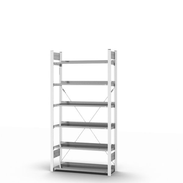 hofe Grundregal, zerlegt, 6 Böden 2000 x 300 x 1000 mm, verzinkt Stützprofile -Verkehrsweiß/RAL 9016, HWG20310EX