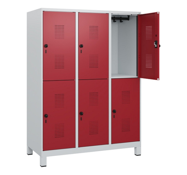 C+P Doppelstöckiger Spind Evolo PLUS, Füße, 6 Fächer, 1630x1200x500mm, 7035/3003, Drehriegel, 0493105-32 S10004