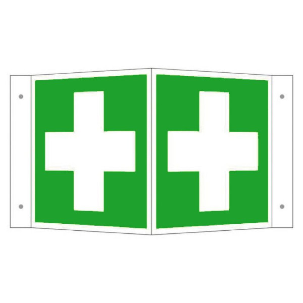 Stein HGS Rettungsschild als Winkelschild Erste Hilfe, Aluminium, beschichtet, 200 x 200 mm, langnachleuchtend, 15.9203