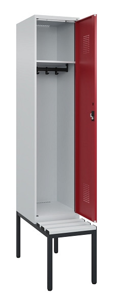 C+P Spind Evolo PLUS, 1 Abteile, 2120x400x815mm, 7035/3003, Haken 4, Zylinderschloss, Sitzfläche Kunststoff, Sitzbank, 0490507-12 S10085