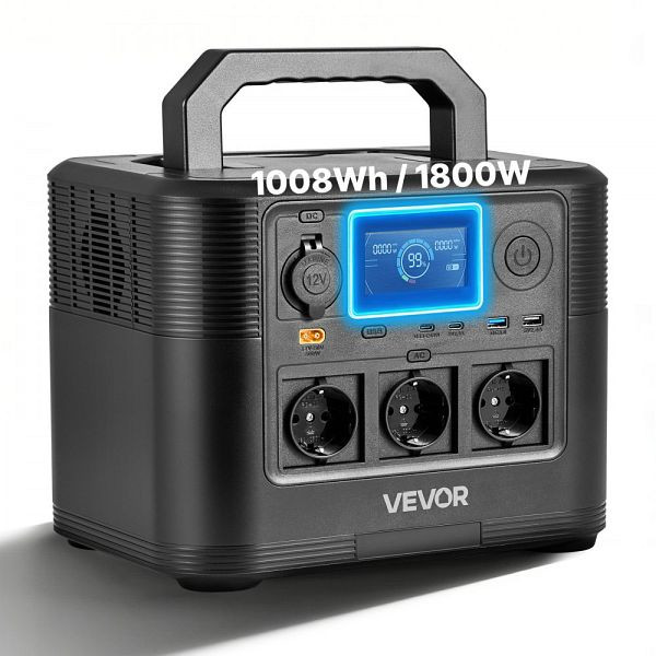 VEVOR Tragbare Powerstation 1800W, 1008Wh LiFePO4-Akku, 8 Ausgänge, für Notfälle, Camping, Wohnmobil (ohne Solarpanel), DXCNDYWTYNB177DIF001V2