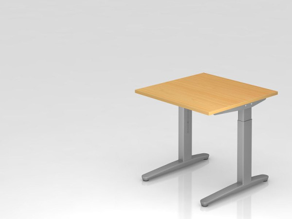 Hammerbacher Schreibtisch C-Fuß 80x80cm Buche/Silber, Alu-Kufe Silber (ähnlich RAL 9006), VXB08/6/SS