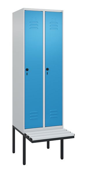 C+P Umkleidespind Classic PLUS, 2 Abteile, 2120x600x815mm, 7035/5012, Drehriegel, je 2 Doppel-Haken, 0800407-20F S10034