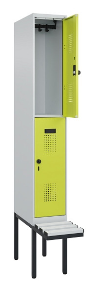 C+P Doppelstock-Spind Evolo PLUS, Bank, 2 Fächer, 2120x300x815mm, 7035/0024, Drehriegel, Sitzfläche Kunststoff, 0493407-10 S10096