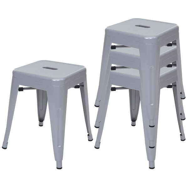 Mendler 4er-Set Hocker HWC-A73, Metallhocker Sitzhocker, Metall Industriedesign stapelbar, grau, 70789