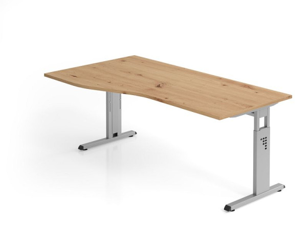 Hammerbacher Schreibtisch OS18, 180 x 100/80cm, Platte: Asteiche, 25 mm dick, C-Fuß-Gestell Silber (ähnlich RAL 9006), Arbeitshöhe 65-85 cm, VOS18/R/S