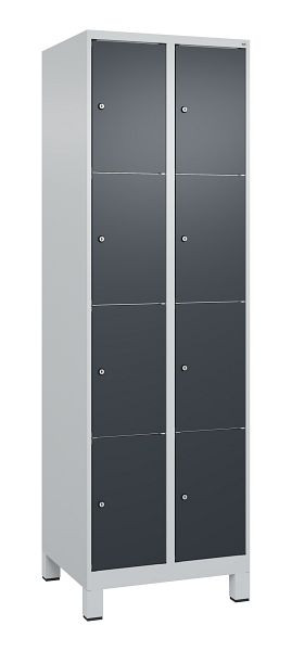 C+P Schließfachschrank Classic PLUS, Füße, 2 Abteile mit je 4 Fächern, 1950x600x500mm, 7035/7016, 080010-204 S10008