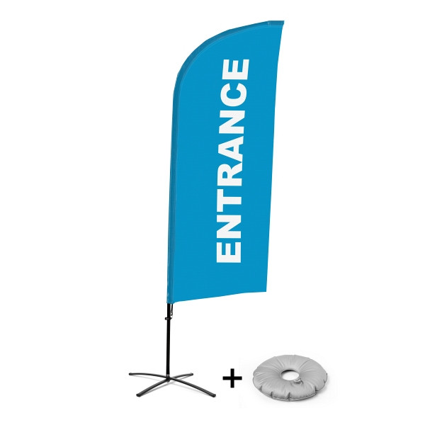 Showdown Displays Beachflag Alu Wind Komplett-Set Eingang Blau Englisch Kreuzständer, BFAW310-CB30-WB-I123