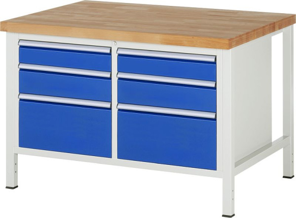 RAU Werkbank Serie 8000 - Gestell-Bauweise (Schweißgestell), 2 Doppel-Unterbau-Container (6x Schublade), 1250x840x900 mm, 03-8475A2-129B4S.11