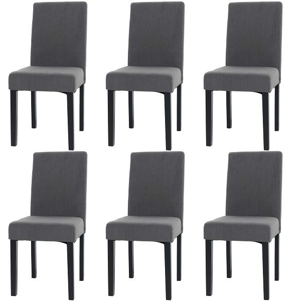 Mendler 6er-Set Esszimmerstuhl Littau, Stuhl Küchenstuhl Hochlehner, Stoff/Textil Cord Holz, dunkelgrau, dunkle Beine, 107729+107734