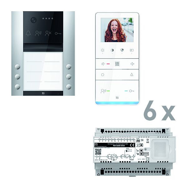 TCS Türkontrollsystem video: pack PRO 6WE Außenstation AVA 6T AP 6x Freisprecher IVW6511 Steuergerät, PVAF062/003