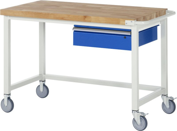 RAU Fahrbare Werkbank 8000 - Modell 8001, B1250 x T700 x H880-1080 mm, Systemunterbau B1245 x T650 mm, 1 Unterbau-Schublade, 05-8001A1-127B4H.11