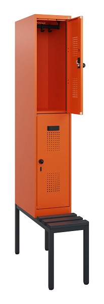 C+P Doppelstöckiger Spind Evolo PLUS, Bank, 2 Fächer, 1950x300x815mm, 2004/2004, Drehriegel, Sitzfläche Kunststoff, Sitzbank, 0493505-10 S10127