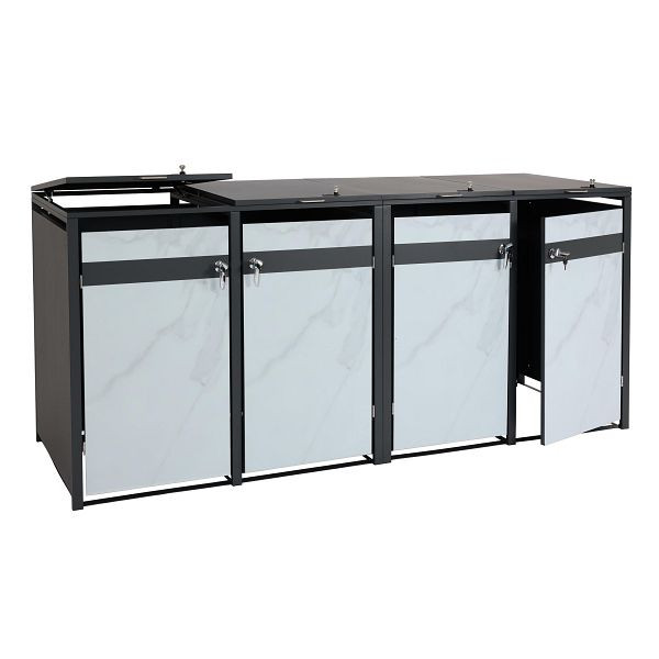 Mendler 4er Mülltonnenverkleidung HWC-J82, Mülltonnenbox, erweiterbar, Metall 100kg, anthrazit, Marmor-Optik hell, 2x83387+2x83388