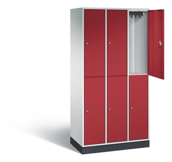 C+P Spind doppelstöckig Intro, H1950xB920xT490mm, Farbe: Lichtgrau / Rubinrot, 8270-301 S10008