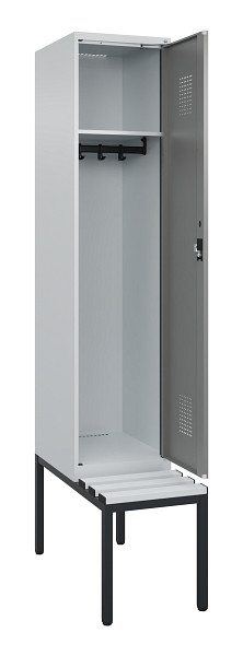 C+P Spind Evolo PLUS, 1 Abteile, 2120x400x815mm, 7035/0004, Haken 4, Zylinderschloss, Sitzfläche Kunststoff, Sitzbank, 0490507-12 S10095