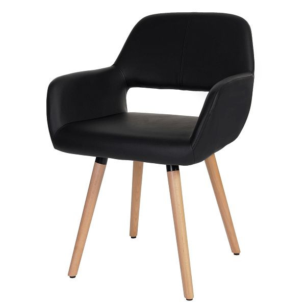 Mendler Esszimmerstuhl HWC-A50 II, Stuhl Küchenstuhl, Retro 50er Jahre Design, Kunstleder, schwarz, helle Beine, 48432