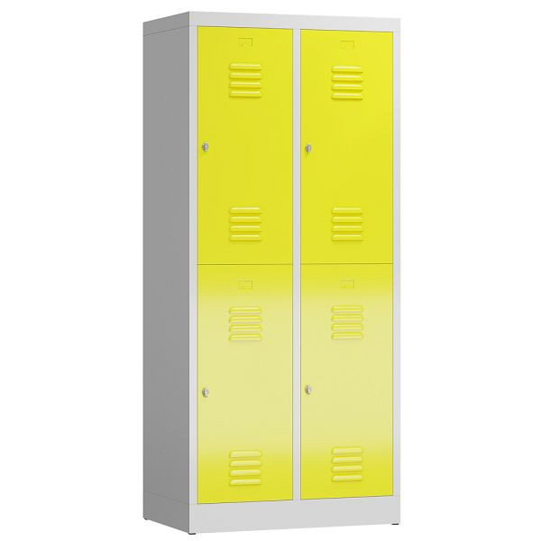Lüllmann ClassiX Garderobenschrank, 2 Abteile doppelstöckig, 1800 x 800 x 500 mm, lichtgrau/zinkgelb, X-523226
