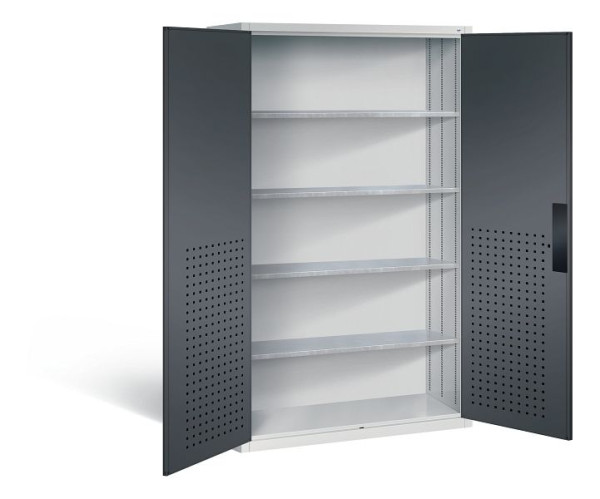 C+P Magazinschrank Serie 13, H1950xB1100xT535mm, Farbe: Lichtgrau / Schwarzgrau, Muldengriff, 130276-613 S10030