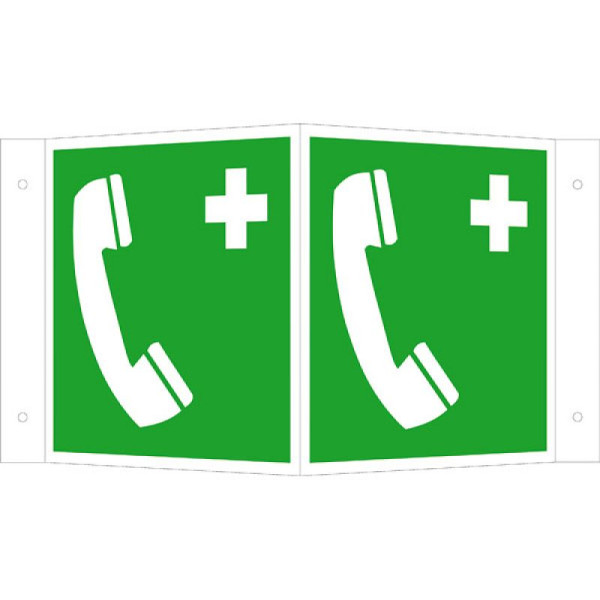 Stein HGS Rettungsschild als Winkelschild Notruftelefon, 150 x 150 mm, Alu, beschichtet, 15.a3930