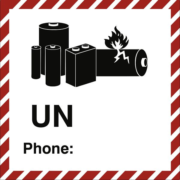 Moedel Gefahrzettel für Lithium-Zellen o. -Batterien, blanko mit Phone, Folie, 100x100mm, 106510