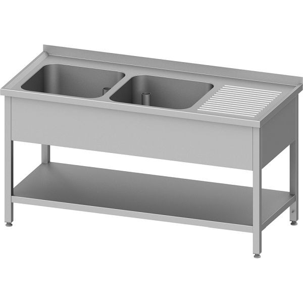 Stalgast Edelstahl Spültisch mit Grundboden, 1600x600x850 mm, mit zwei Becken links, mit Aufkantung, verschweißt, VST16623LA