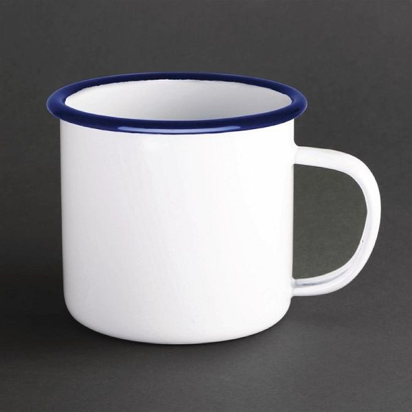 Olympia emaillierte Tassen weiß-blau 35cl, VE: 6 Stück, GM516