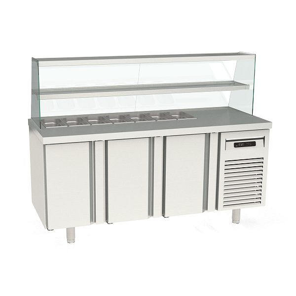 Vaiotec TOPLINE Kebabstation 700 / 3-fach mit Türen, Glasaufsatz mit Zwischenetage, GN 1/3, Breite: 1795 mm, 11608